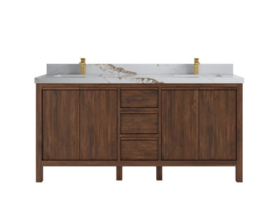 Elizabeth Teak 72 in. W x 22 in. D Double Sink Bathroom Vanity in Dark Walnut with 2 in Calacatta Gold Quartz Countertop