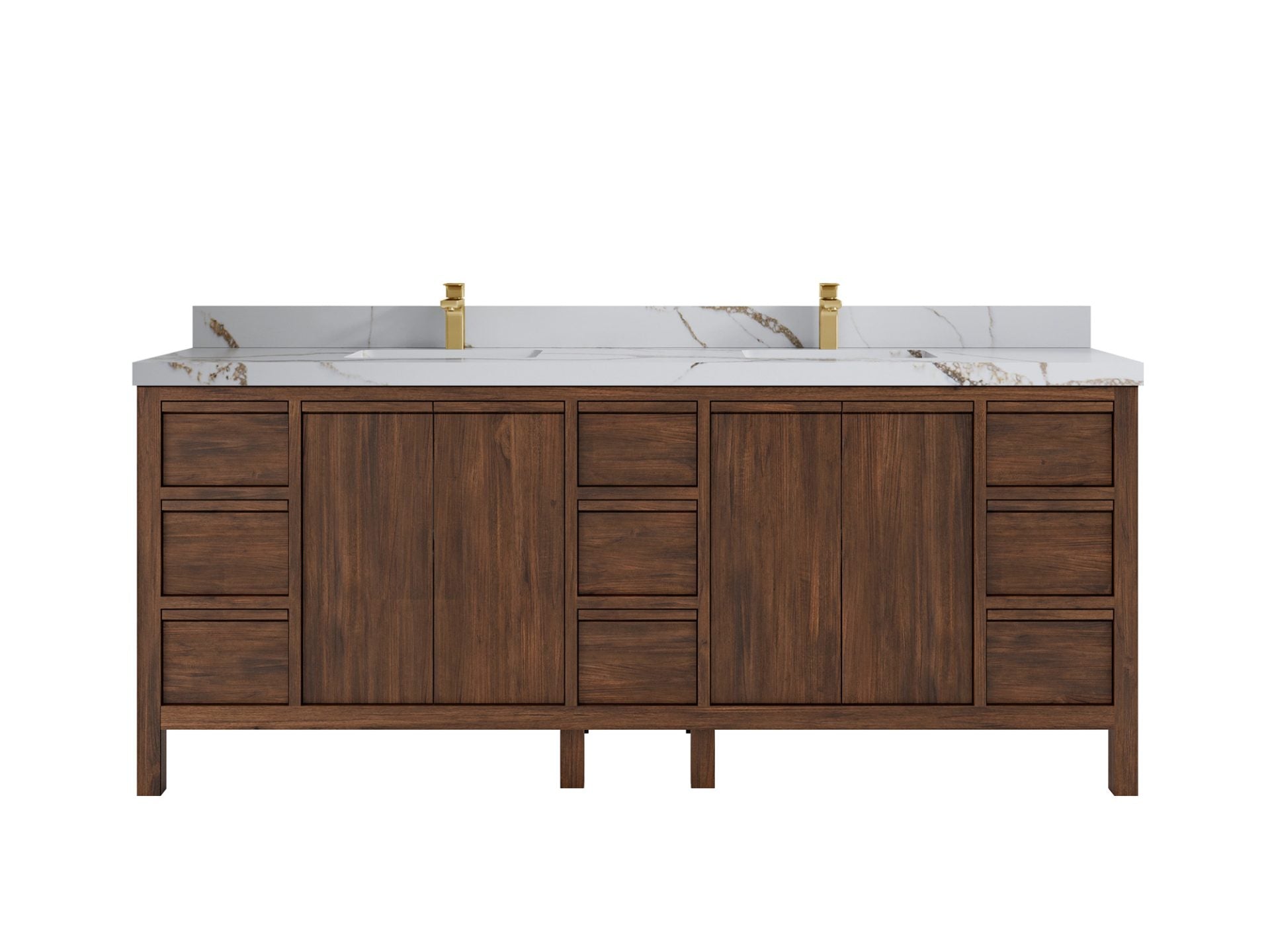 Elizabeth Teak 84 in. W x 22 in. D Double Sink Bathroom Vanity in Dark Walnut with 2 in Calacatta Gold Quartz Countertop