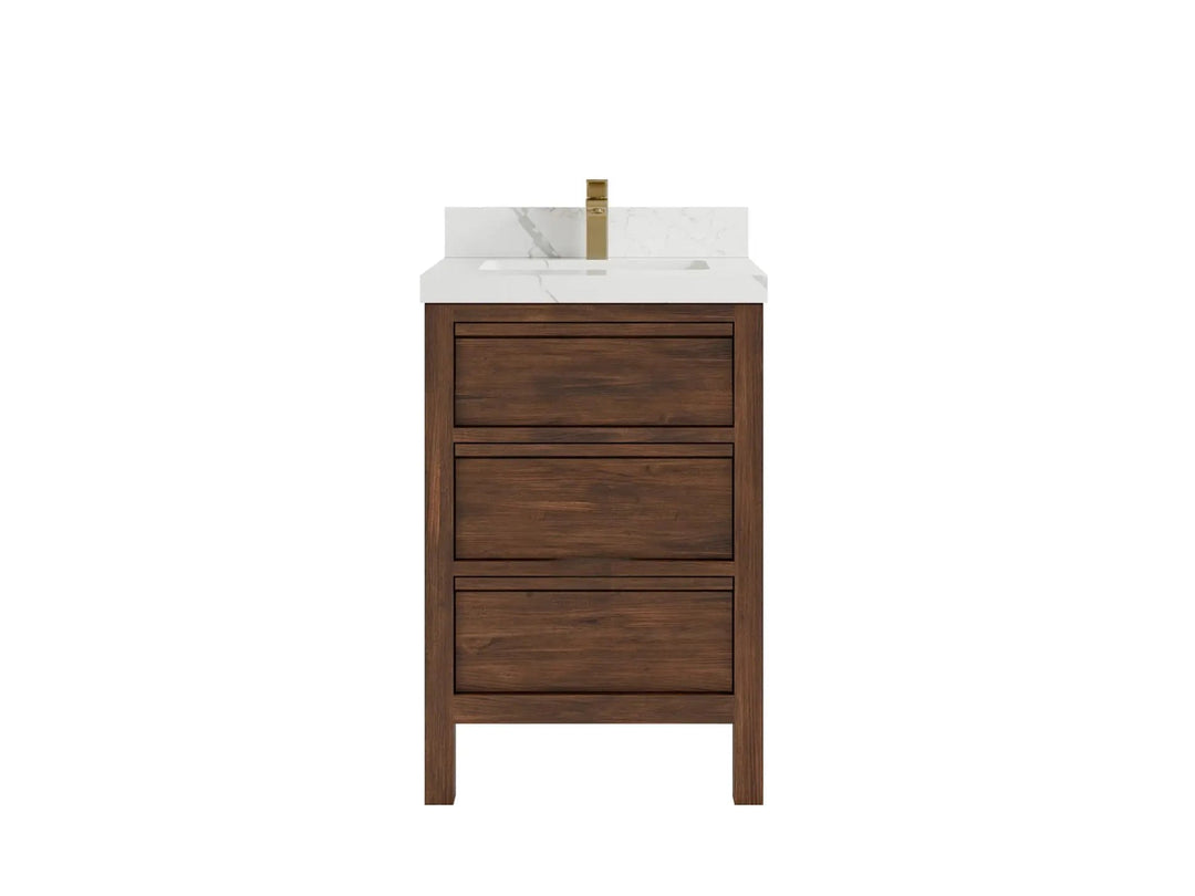 Elizabeth Teak 24 in. W x 22 in. D Single Sink Bathroom Vanity in Dark Walnut with 2 in Calacatta Laza Quartz Countertop