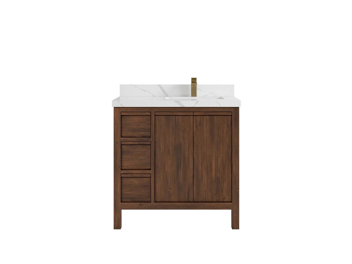 Elizabeth Teak 36 Right Offset in. W x 22 in. D Single Sink Bathroom Vanity in Dark Walnut with 2 in Calacatta Laza Quartz Countertop