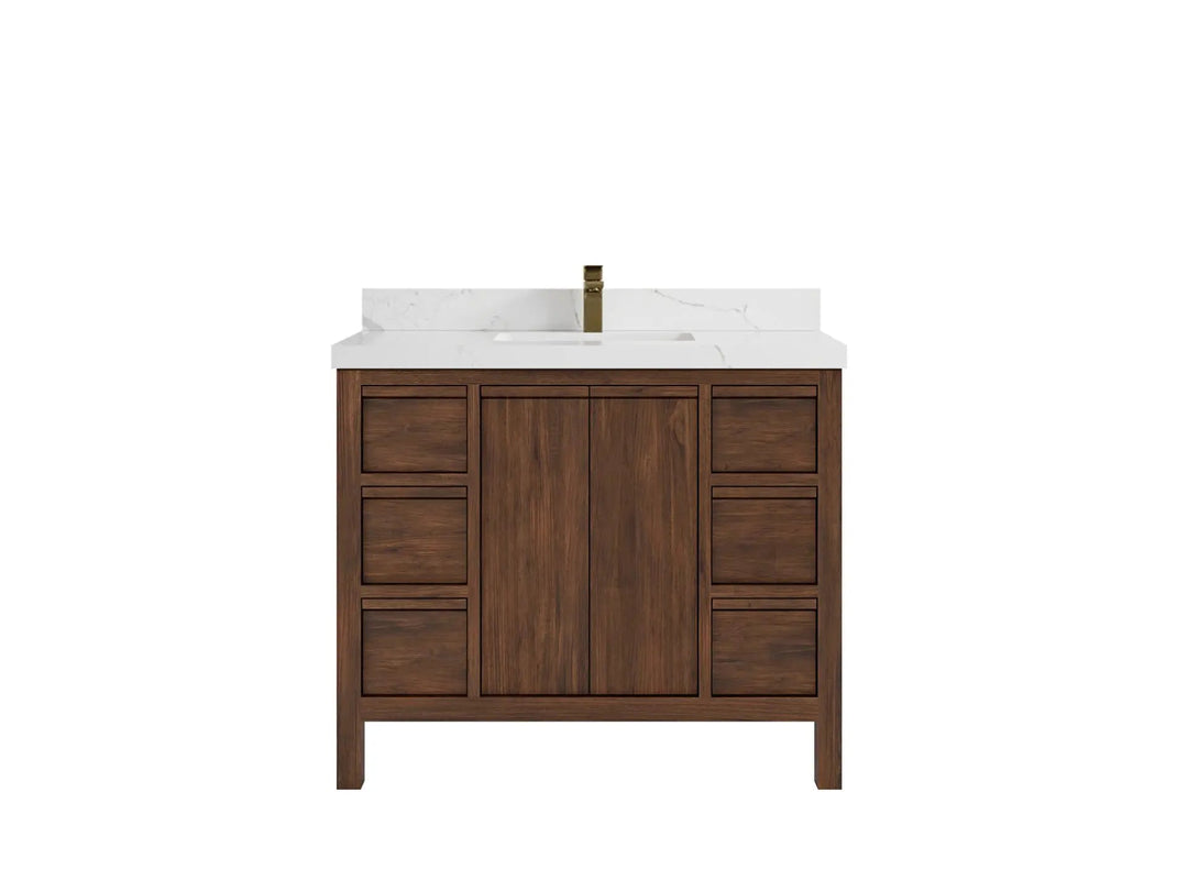Elizabeth Teak 42 in. W x 22 in. D Single Sink Bathroom Vanity in Dark Walnut with 2 in Calacatta Laza Quartz Countertop