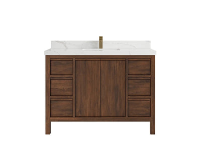 Elizabeth Teak 48 in. W x 22 in. D Single Sink Bathroom Vanity in Dark Walnut with 2 in Calacatta Laza Quartz Countertop