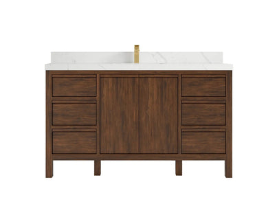 Elizabeth Teak 60 in. W x 22 in. D Single Sink Bathroom Vanity in Dark Walnut with 2 in Calacatta Laza Quartz Countertop