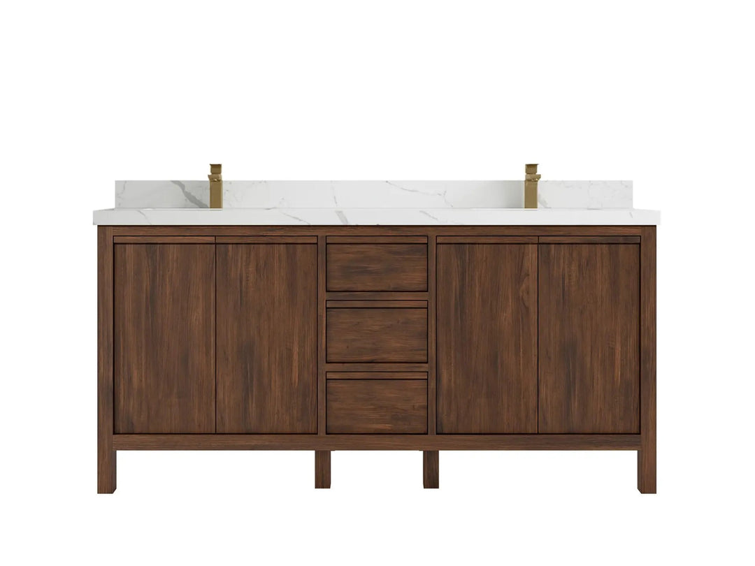 Elizabeth Teak 72 in. W x 22 in. D Double Sink Bathroom Vanity in Dark Walnut with 2 in Calacatta Laza Quartz Countertop