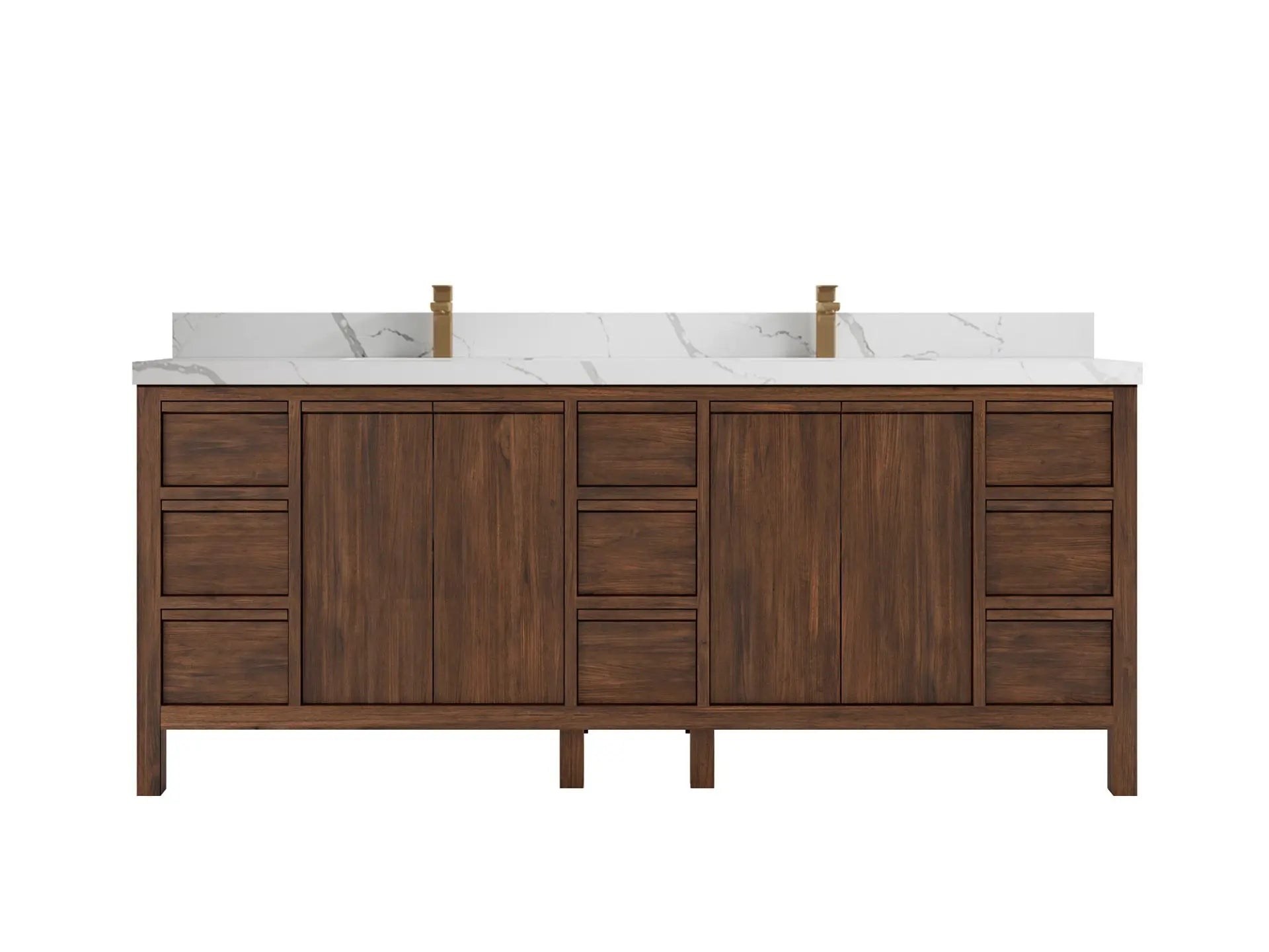 Elizabeth Teak 84 in. W x 22 in. D Double Sink Bathroom Vanity in Dark Walnut with 2 in Calacatta Laza Quartz Countertop