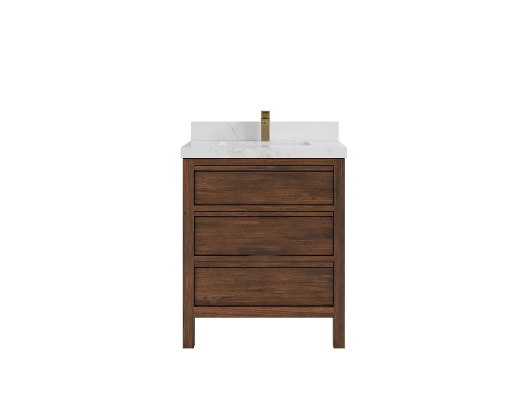 Elizabeth Teak 30 in. W x 22 in. D Single Sink Bathroom Vanity in Dark Walnut with 2 in Calacatta Nuvo Quartz Countertop