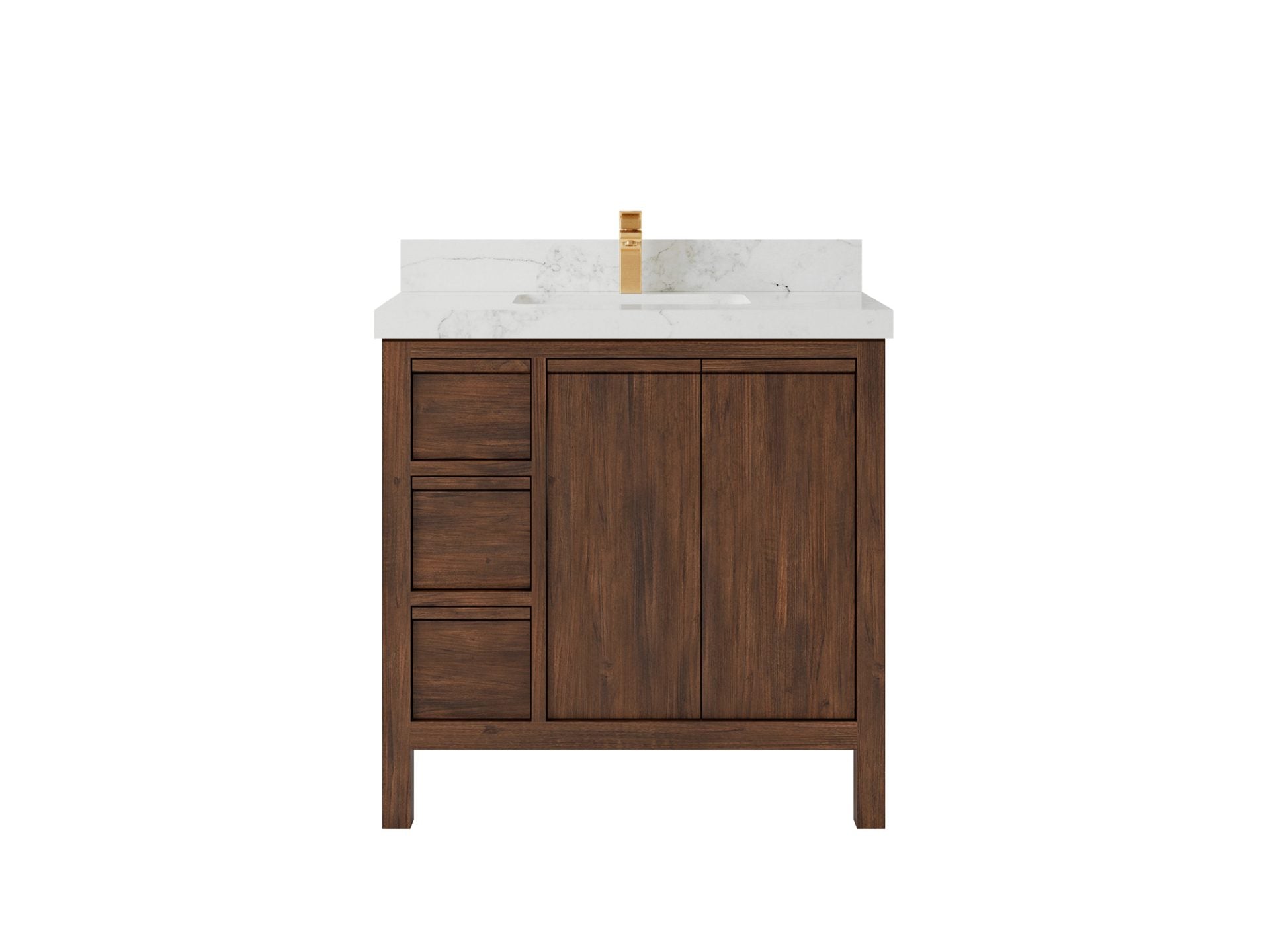 Elizabeth Teak 36 Right Offset in. W x 22 in. D Center Sink Bathroom Vanity in Dark Walnut with 2 in Calacatta Nuvo Quartz Countertop