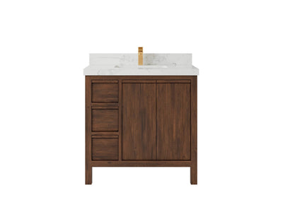 Elizabeth Teak 36 Right Offset in. W x 22 in. D Center Sink Bathroom Vanity in Dark Walnut with 2 in Calacatta Nuvo Quartz Countertop