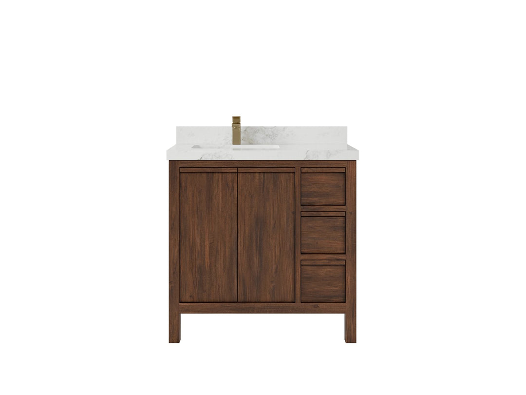 Elizabeth Teak 36 Left Offset in. W x 22 in. D Single Sink Bathroom Vanity in Dark Walnut with 2 in Calacatta Nuvo Quartz Countertop