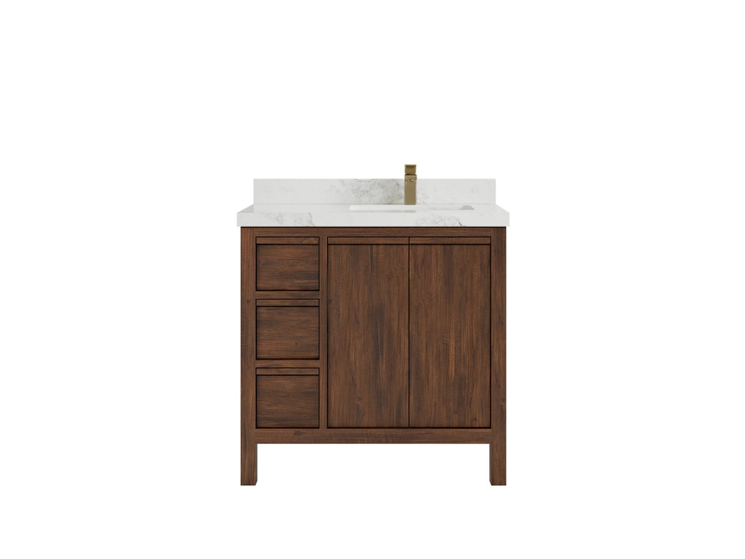 Elizabeth Teak 36 Right Offset in. W x 22 in. D Single Sink Bathroom Vanity in Dark Walnut with 2 in Calacatta Nuvo Quartz Countertop