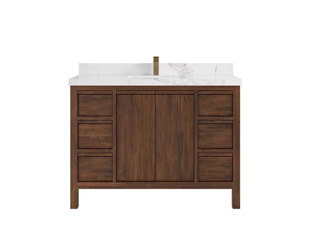 Elizabeth Teak 48 in. W x 22 in. D Single Sink Bathroom Vanity in Dark Walnut with 2 in Calacatta Nuvo Quartz Countertop