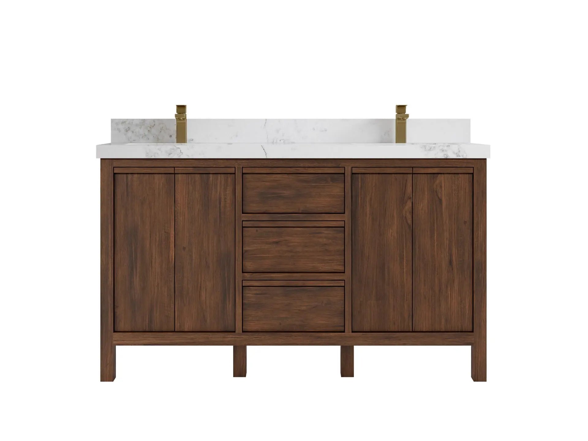 Elizabeth Teak 60 in. W x 22 in. D Double Sink Bathroom Vanity in Dark Walnut with 2 in Calacatta Nuvo Quartz Countertop