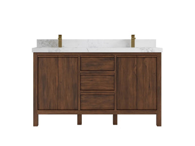 Elizabeth Teak 60 in. W x 22 in. D Double Sink Bathroom Vanity in Dark Walnut with 2 in Calacatta Nuvo Quartz Countertop