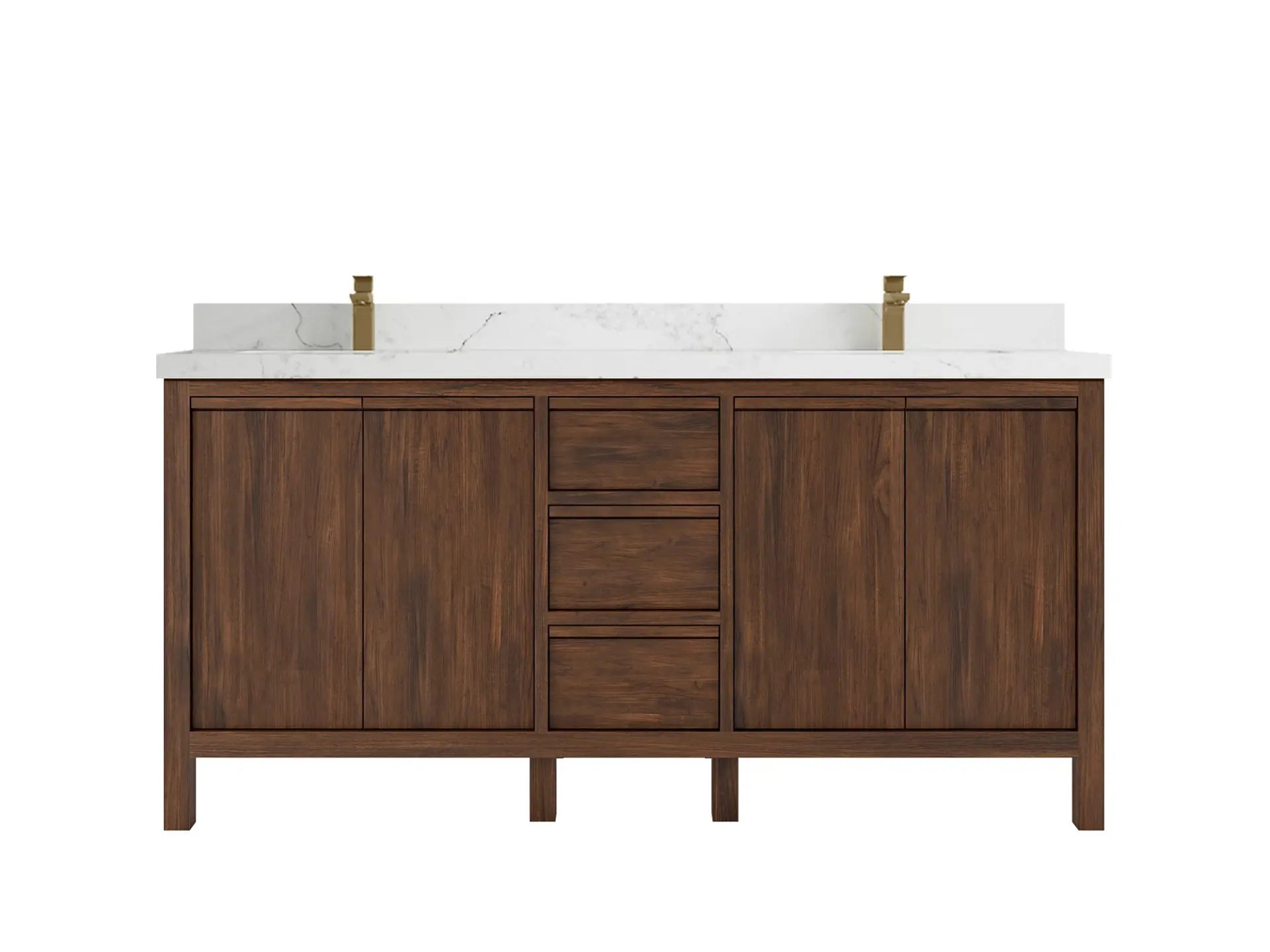 Elizabeth Teak 72 in. W x 22 in. D Double Sink Bathroom Vanity in Dark Walnut with 2 in Calacatta Nuvo Quartz Countertop