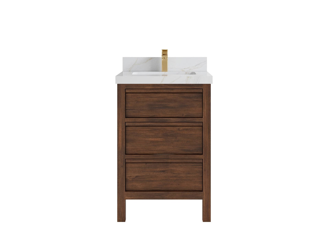 Elizabeth Teak 24 in. W x 22 in. D Single Sink Bathroom Vanity in Dark Walnut with 2 in Calacatta Sienna Quartz Countertop