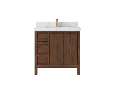 Elizabeth Teak 36 Right Offset in. W x 22 in. D Center Sink Bathroom Vanity in Dark Walnut with 2 in Calacatta Sienna Quartz Countertop