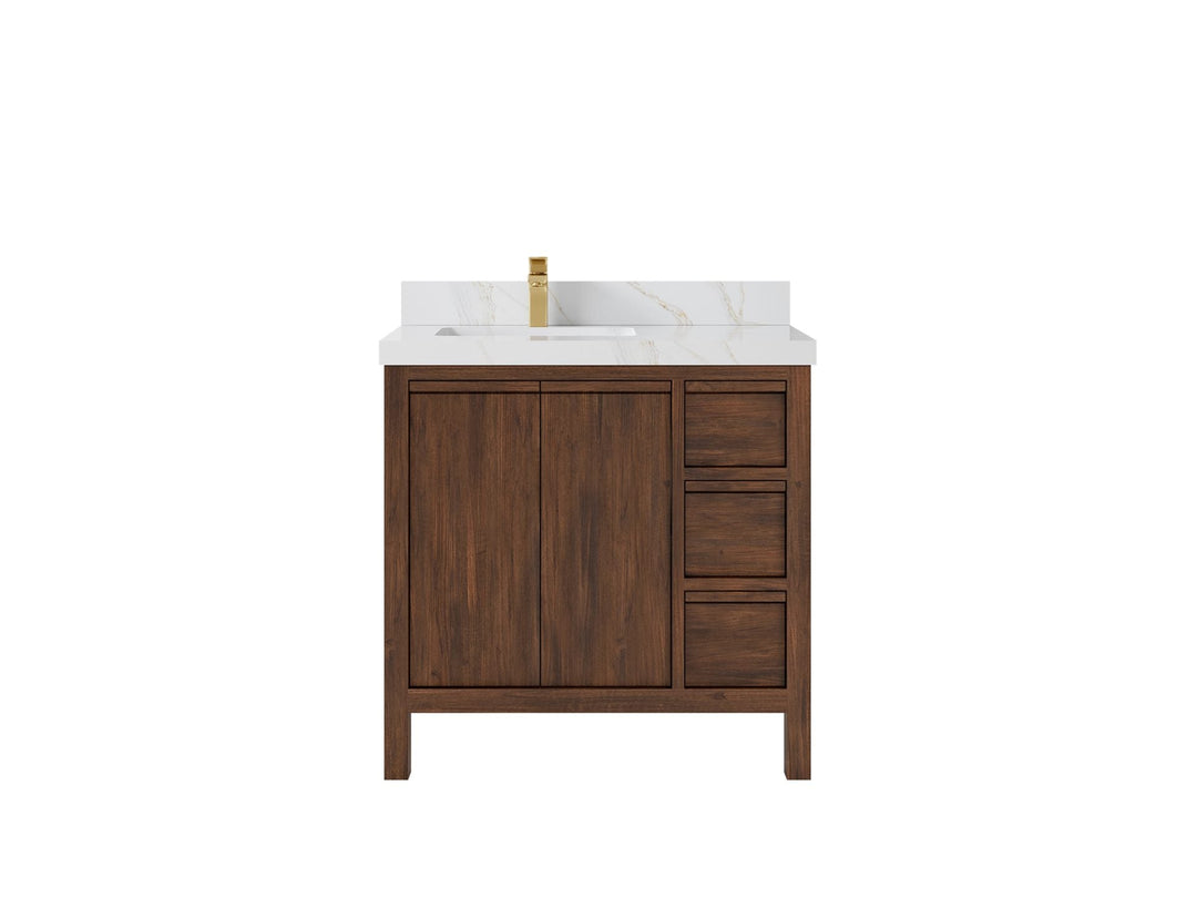 Elizabeth Teak 36 Left Offset in. W x 22 in. D Single Sink Bathroom Vanity in Dark Walnut with 2 in Calacatta Sienna Quartz Countertop