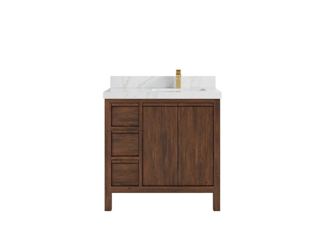 Elizabeth Teak 36 Right Offset in. W x 22 in. D Single Sink Bathroom Vanity in Dark Walnut with 2 in Calacatta Sienna Quartz Countertop