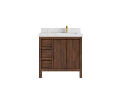 Elizabeth Teak 36 Right Offset in. W x 22 in. D Single Sink Bathroom Vanity in Dark Walnut with 2 in Calacatta Sienna Quartz Countertop