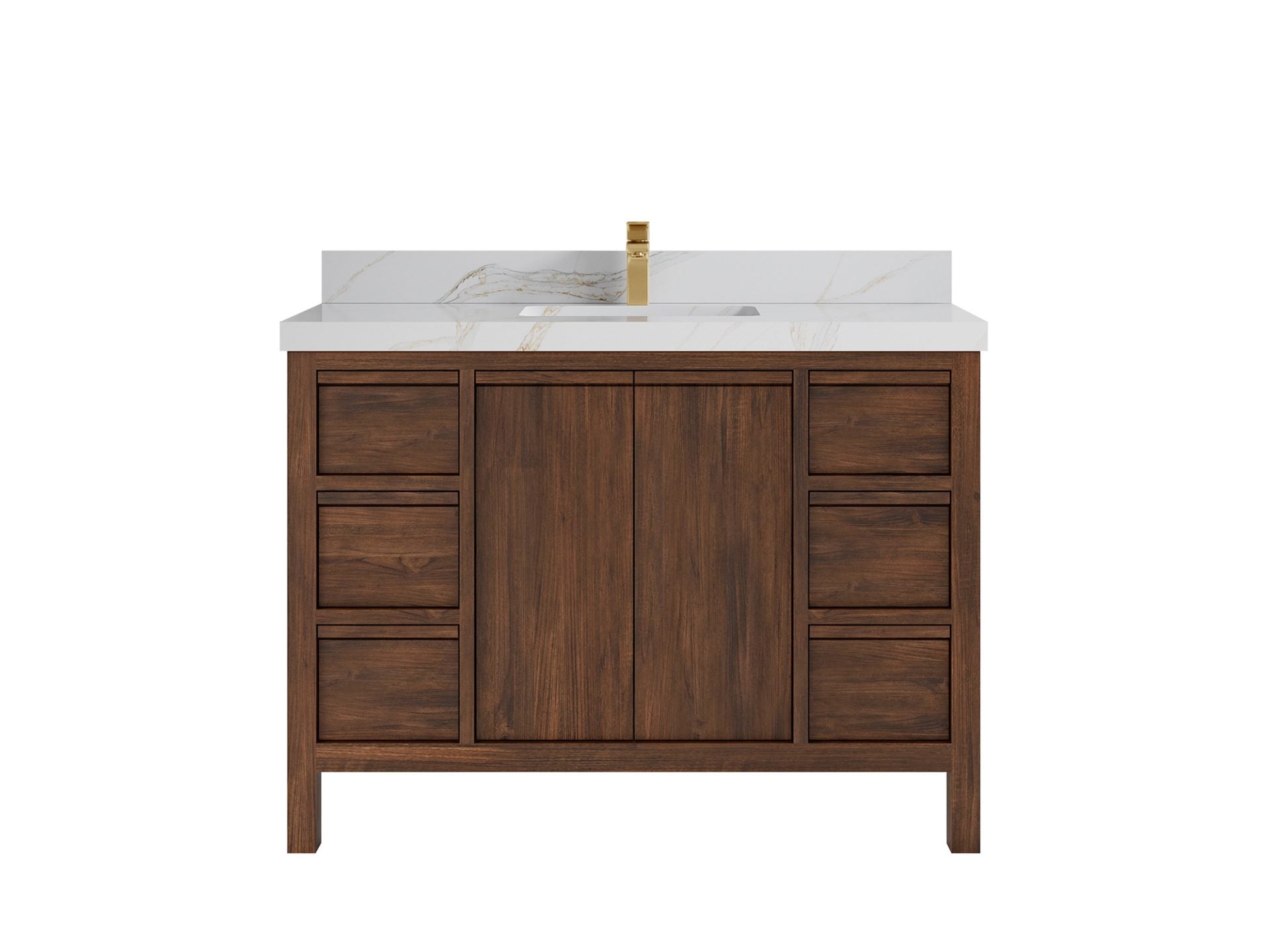 Elizabeth Teak 48 in. W x 22 in. D Single Sink Bathroom Vanity in Dark Walnut with 2 in Calacatta Sienna Quartz Countertop