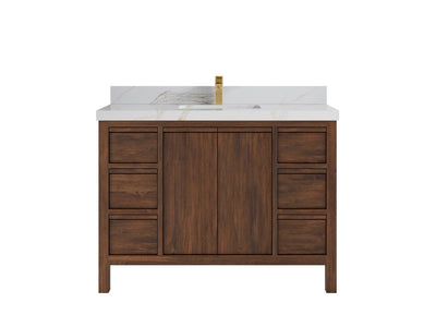 Elizabeth Teak 48 in. W x 22 in. D Single Sink Bathroom Vanity in Dark Walnut with 2 in Calacatta Sienna Quartz Countertop