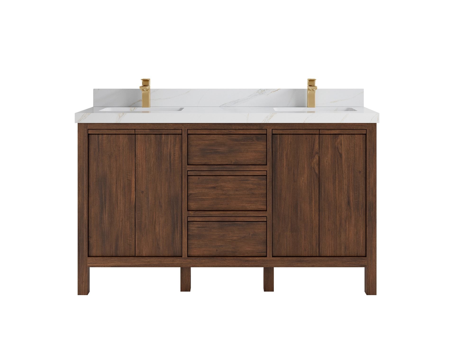 Elizabeth Teak 60 in. W x 22 in. D Double Sink Bathroom Vanity in Dark Walnut with 2 in Calacatta Sienna Quartz Countertop