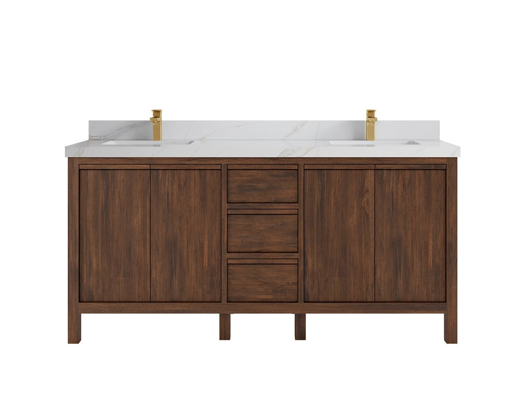 Elizabeth Teak 72 in. W x 22 in. D Double Sink Bathroom Vanity in Dark Walnut with 2 in Calacatta Sienna Quartz Countertop