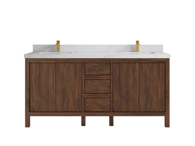 Elizabeth Teak 72 in. W x 22 in. D Double Sink Bathroom Vanity in Dark Walnut with 2 in Calacatta Sienna Quartz Countertop