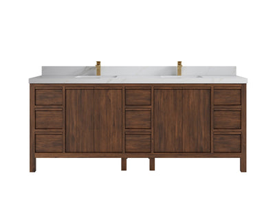 Elizabeth Teak 84 in. W x 22 in. D Double Sink Bathroom Vanity in Dark Walnut with 2 in Calacatta Sienna Quartz Countertop