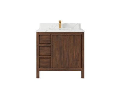 Elizabeth Teak 36 Right Offset in. W x 22 in. D Center Sink Bathroom Vanity in Dark Walnut with 1.5 in Double Cove Edge Calacatta Laza Quartz Countertop