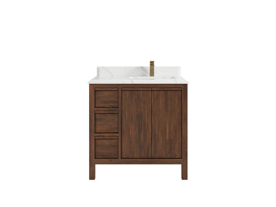 Elizabeth Teak 36 Right Offset in. W x 22 in. D Single Sink Bathroom Vanity in Dark Walnut with 1.5 in Double Cove Edge Calacatta Laza Quartz Countertop