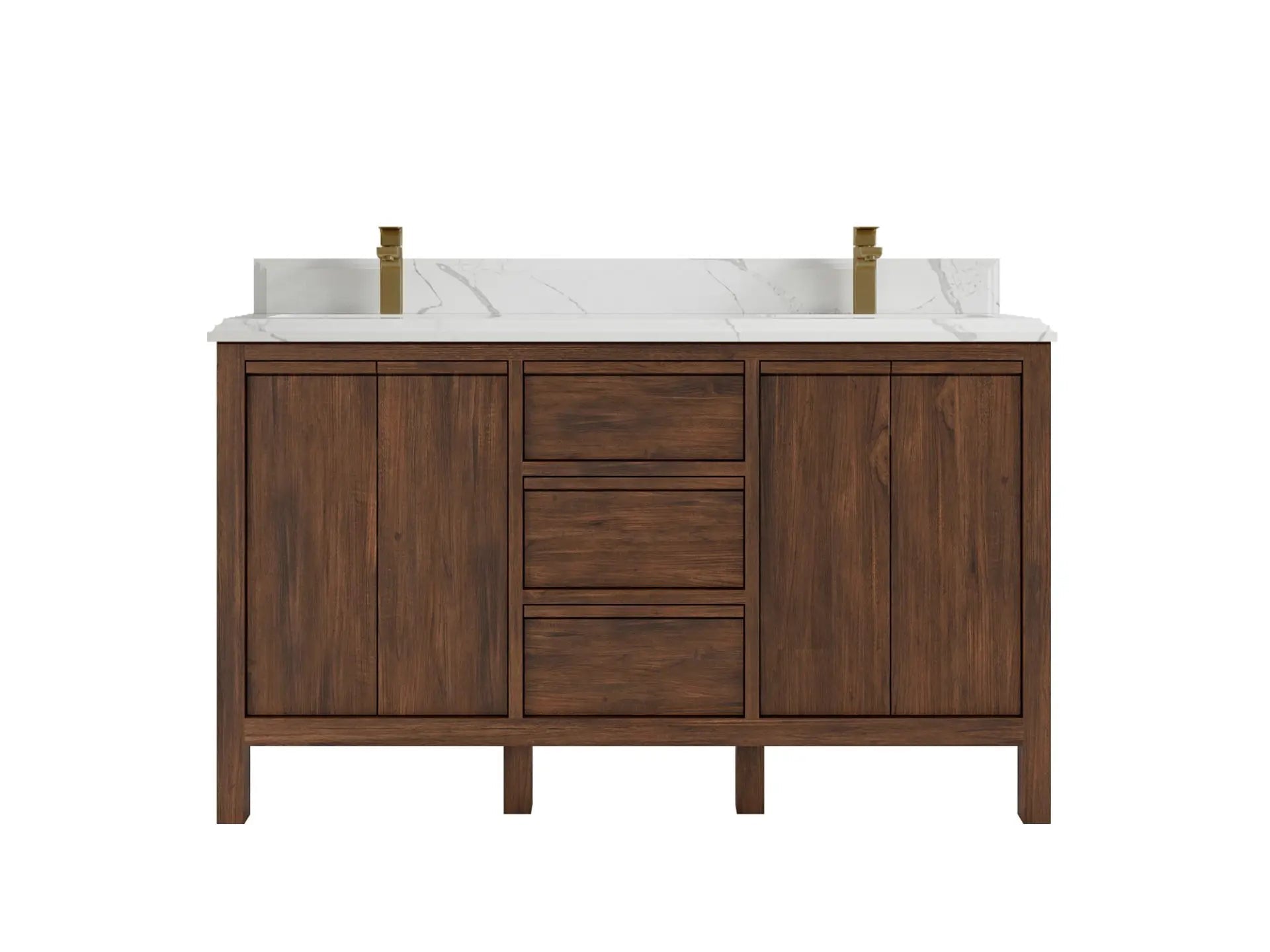 Elizabeth Teak 60 in. W x 22 in. D Double Sink Bathroom Vanity in Dark Walnut with 1.5 in Double Cove Edge Calacatta Laza Quartz Countertop