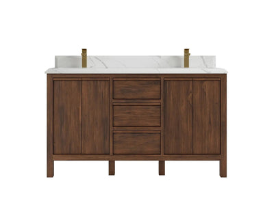 Elizabeth Teak 60 in. W x 22 in. D Double Sink Bathroom Vanity in Dark Walnut with 1.5 in Double Cove Edge Calacatta Laza Quartz Countertop