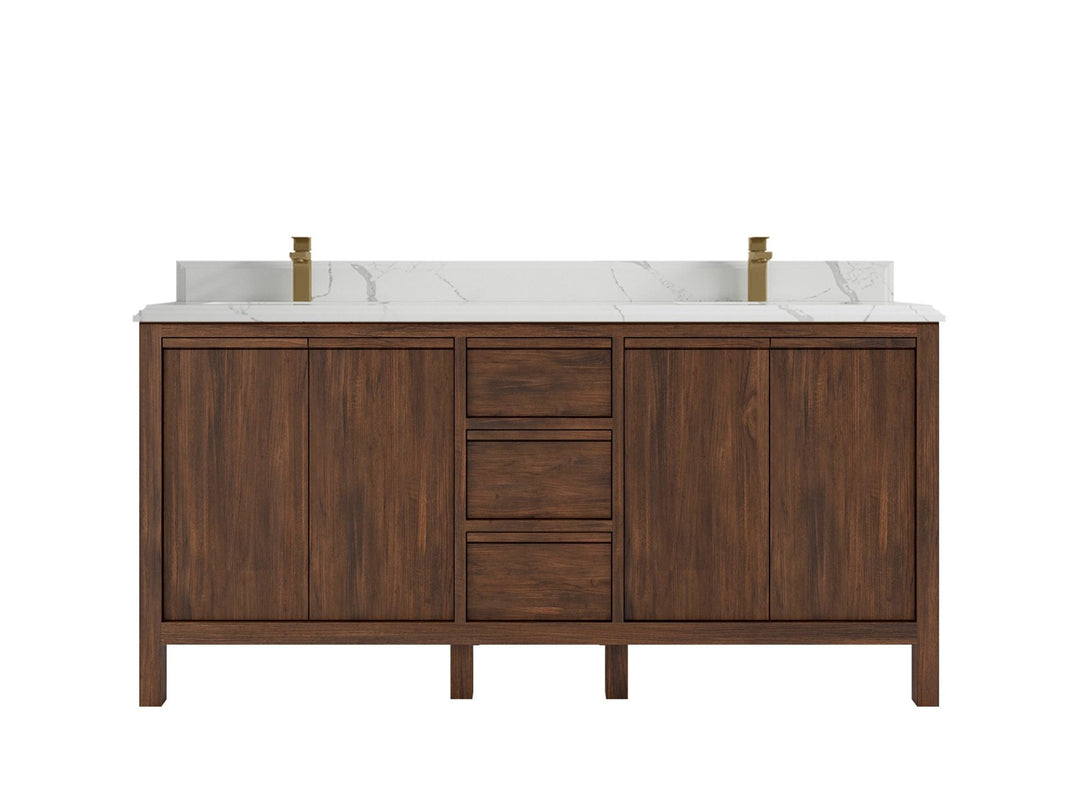 Elizabeth Teak 72 in. W x 22 in. D Double Sink Bathroom Vanity in Dark Walnut with 1.5 in Double Cove Edge Calacatta Laza Quartz Countertop