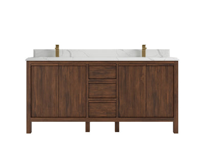 Elizabeth Teak 72 in. W x 22 in. D Double Sink Bathroom Vanity in Dark Walnut with 1.5 in Double Cove Edge Calacatta Laza Quartz Countertop