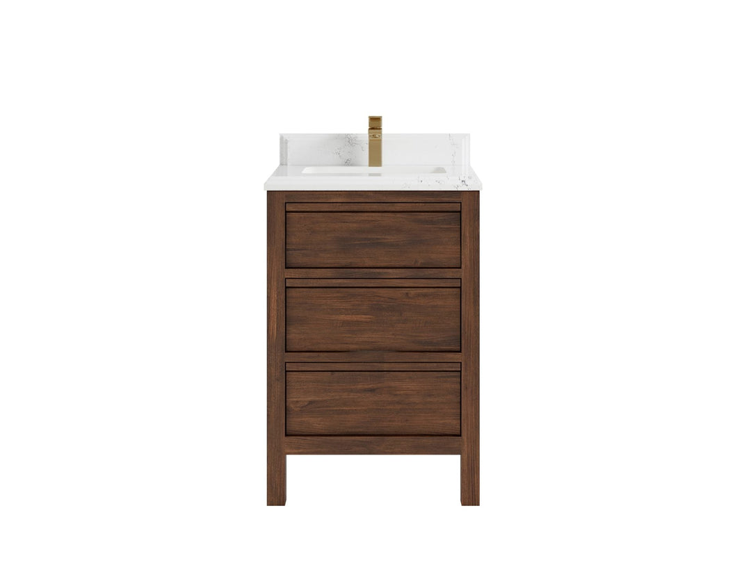 Elizabeth Teak 24 in. W x 22 in. D Single Sink Bathroom Vanity in Dark Walnut with 1.5 in Double Cove Edge Empira Quartz Countertop 