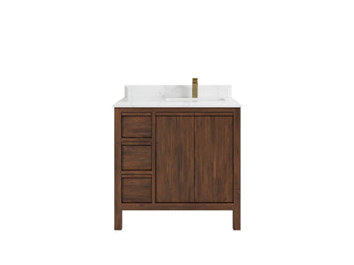 Elizabeth Teak 36 Right Offset in. W x 22 in. D Single Sink Bathroom Vanity in Dark Walnut with 1.5 in Double Cove Edge Calacatta Laza Quartz Countertop
