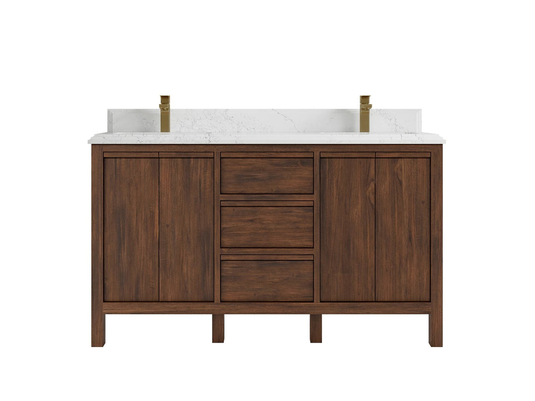 Elizabeth Teak 60 in. W x 22 in. D Double Sink Bathroom Vanity in Dark Walnut with 1.5 in Double Cove Edge Empira Quartz Countertop 