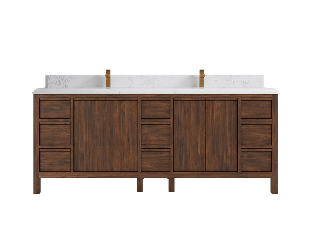 Elizabeth Teak 84 in. W x 22 in. D Double Sink Bathroom Vanity in Dark Walnut with 1.5 in Double Cove Empira Quartz Countertop