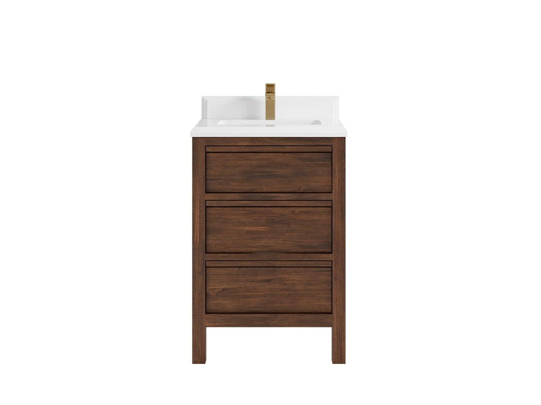 Elizabeth Teak 24 in. W x 22 in. D Single Sink Bathroom Vanity in Dark Walnut with 1.5 in Double Cove Edge White Quartz Countertop 