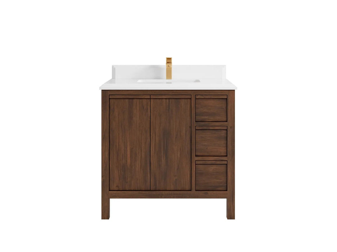 Elizabeth Teak 36 Left Offset in. W x 22 in. D Center Sink Bathroom Vanity in Dark Walnut with 1.5 in Double Cove Edge White Quartz Countertop 