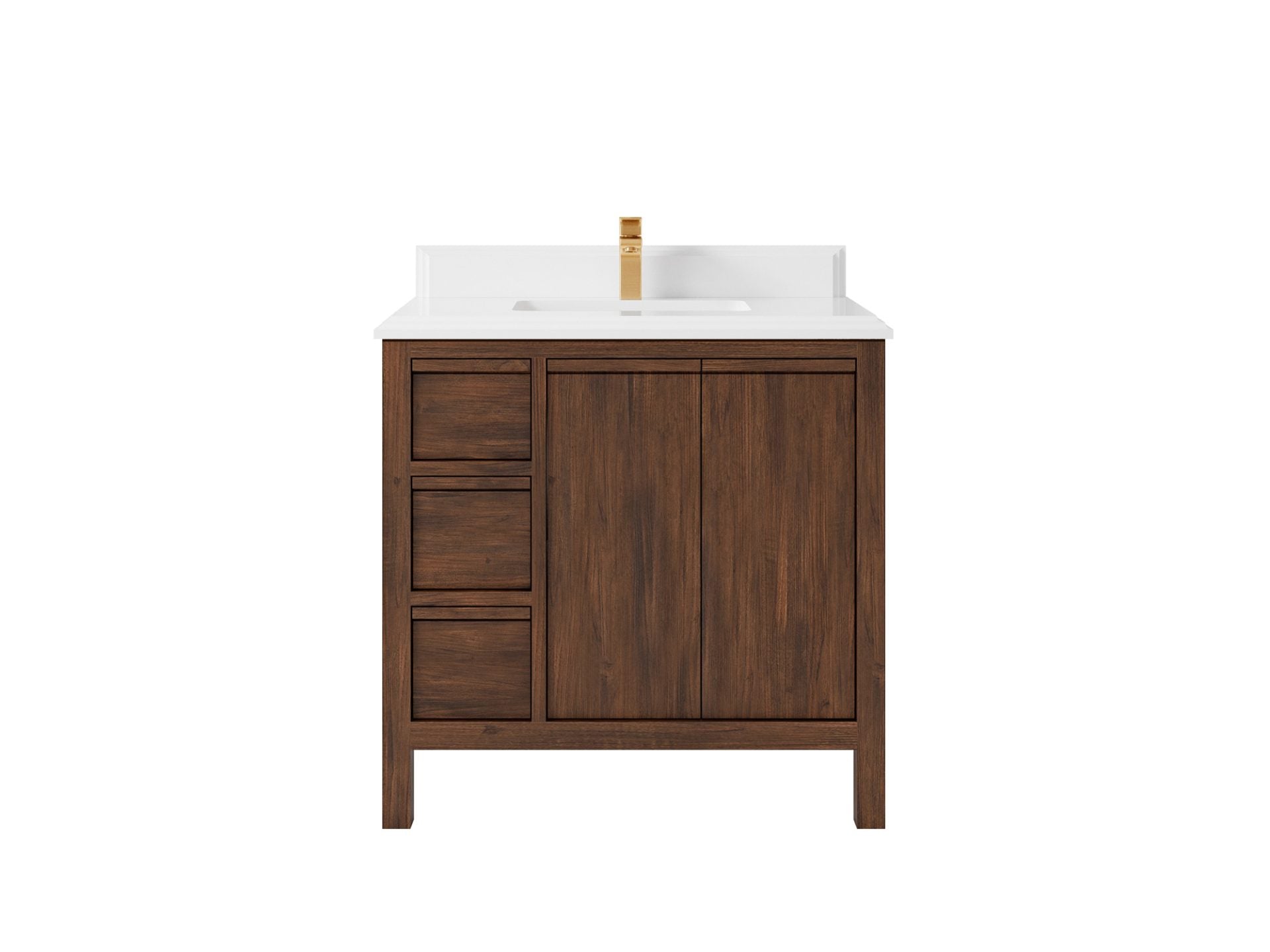 Elizabeth Teak 36 Right Offset in. W x 22 in. D Center Sink Bathroom Vanity in Dark Walnut with 1.5 in Double Cove Edge White Quartz Countertop
