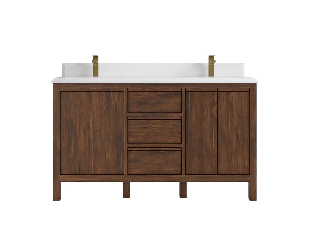 Elizabeth Teak 60 in. W x 22 in. D Double Sink Bathroom Vanity in Dark Walnut with 1.5 in Double Cove Edge White Quartz Countertop 