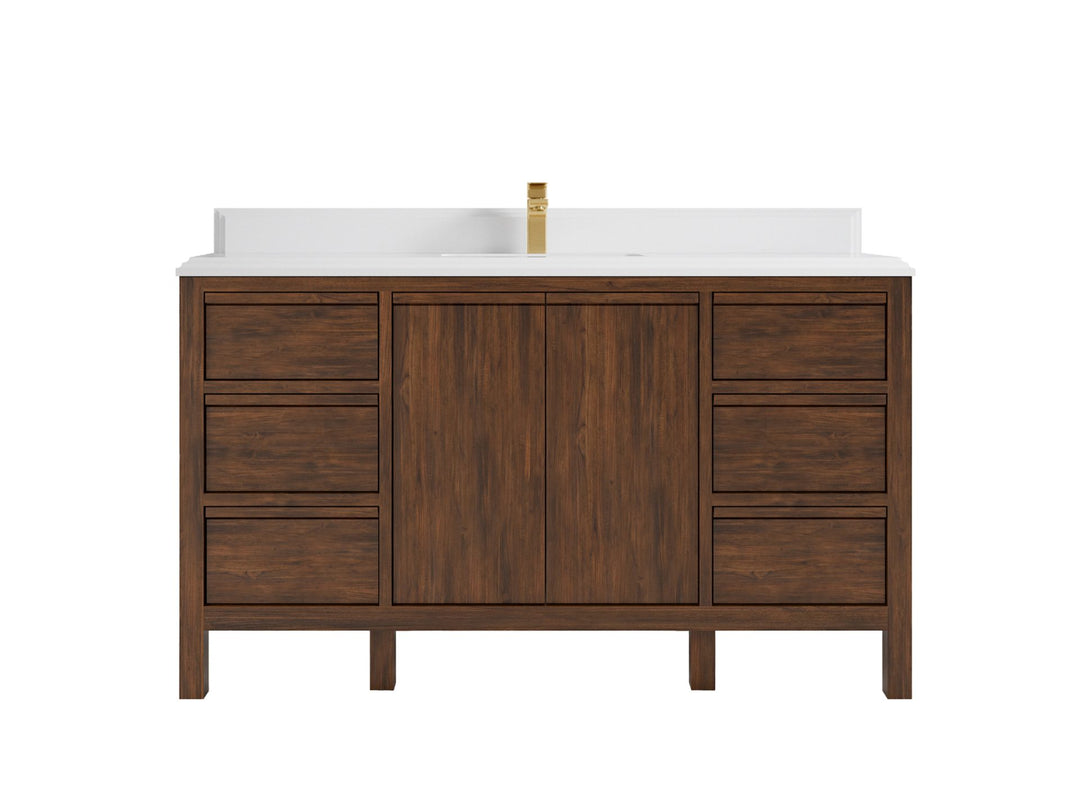 Elizabeth Teak 60 in. W x 22 in. D Single Sink Bathroom Vanity in Dark Walnut with 1.5 in Double Cove Edge White Quartz Countertop 