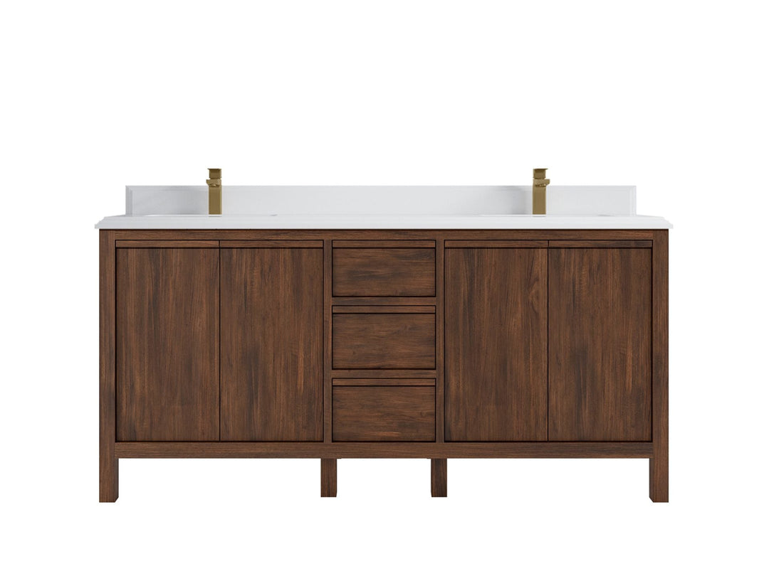 Elizabeth Teak 72 in. W x 22 in. D Double Sink Bathroom Vanity in Dark Walnut with 1.5 in Double Cove Edge White Quartz Countertop