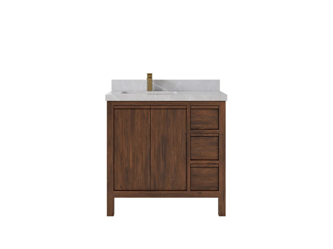 Elizabeth Teak 36 Left Offset in. W x 22 in. D Single Sink Bathroom Vanity in Dark Walnut with 2 in Pearl Light Gray Quartz Countertop