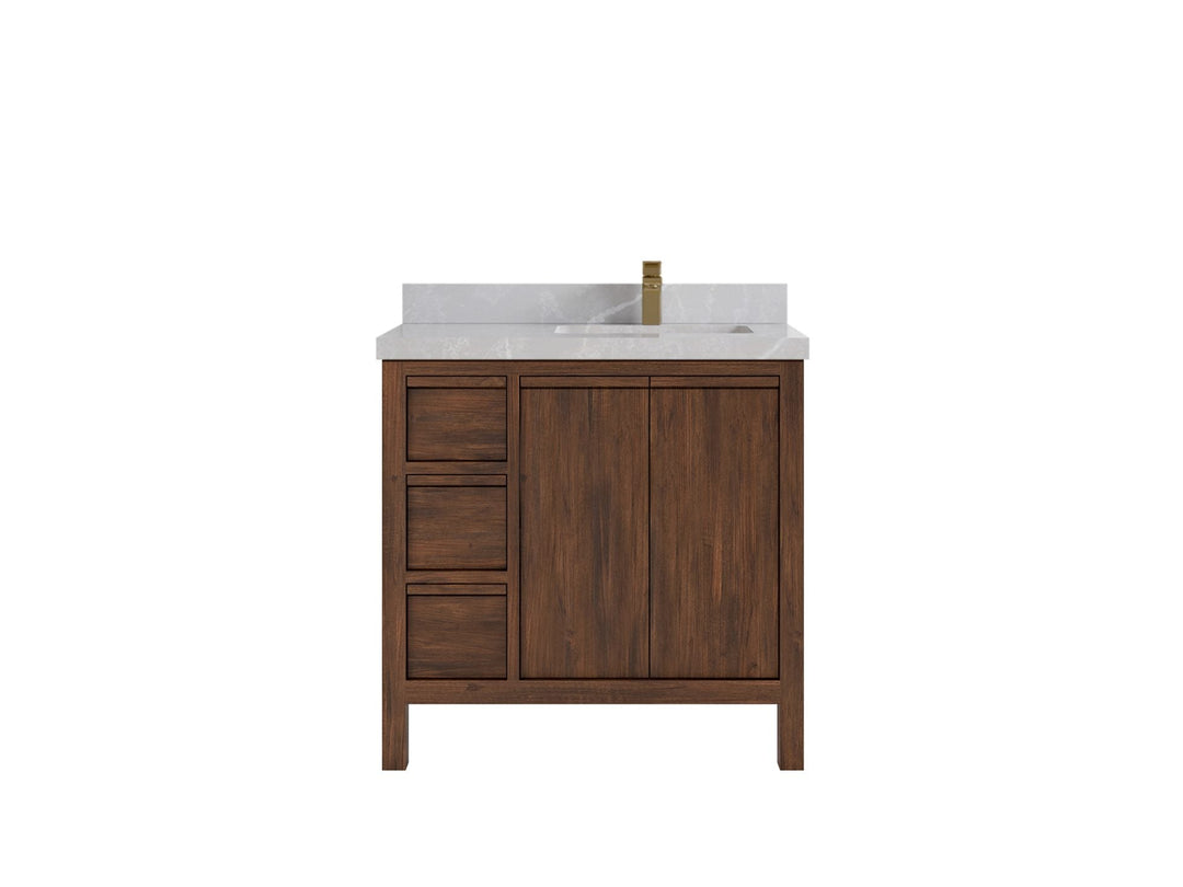 Elizabeth Teak 36 Right Offset in. W x 22 in. D Single Sink Bathroom Vanity in Dark Walnut with 2 in Pearl Light Gray Quartz Countertop