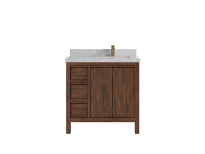 Elizabeth Teak 36 Right Offset in. W x 22 in. D Single Sink Bathroom Vanity in Dark Walnut with 2 in Pearl Light Gray Quartz Countertop
