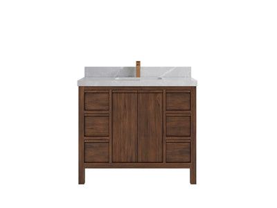 Elizabeth Teak 42 in. W x 22 in. D Single Sink Bathroom Vanity in Dark Walnut with 2 in Pearl Light Gray Quartz Countertop