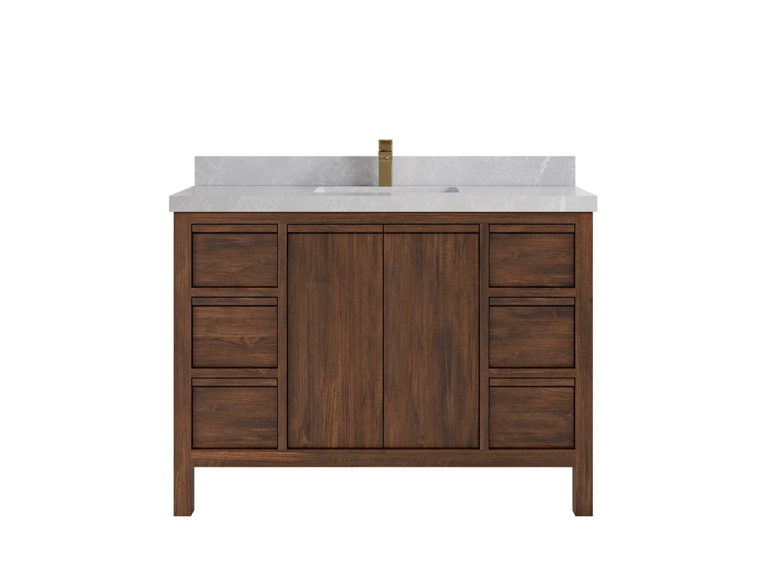 Elizabeth Teak 48 in. W x 22 in. D Single Sink Bathroom Vanity in Dark Walnut with 2 in Pearl Light Gray Quartz Countertop